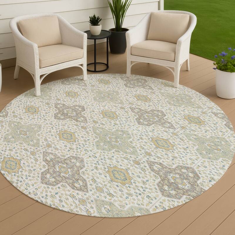Machine Washable Indoor/ Outdoor Traditional Columbus Chantille Rug - Ivory - 8' x 8'