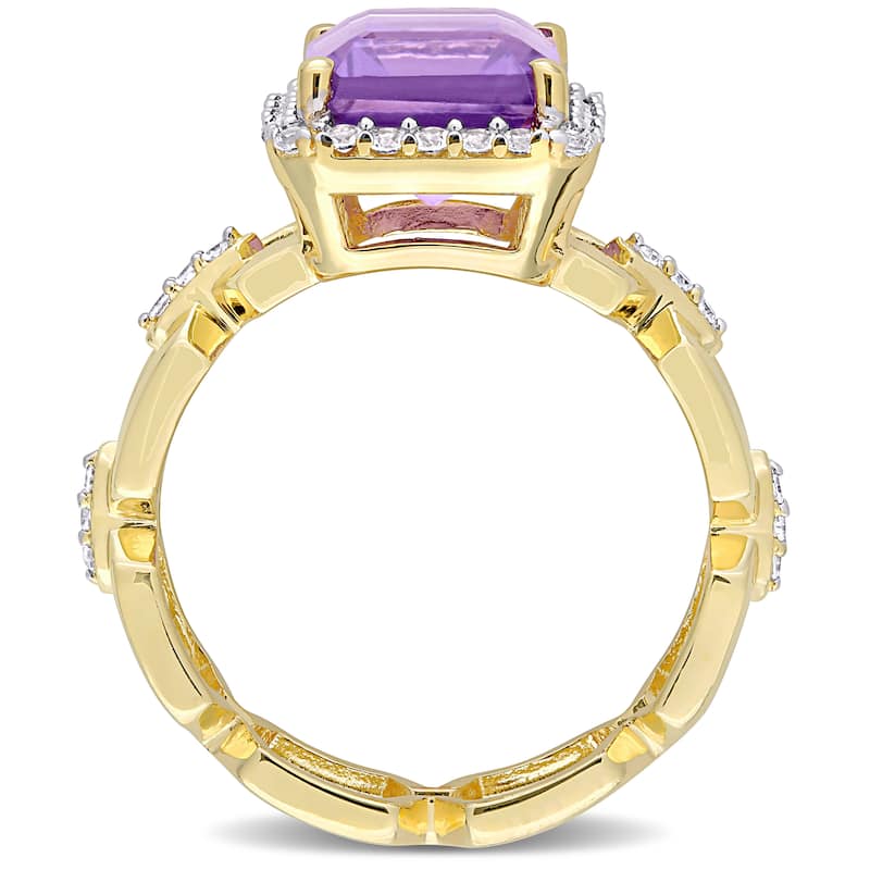 Miadora Yellow Plated Sterling Silver Amethyst, White Topaz & Diamond Accent Halo Link Cocktail Ring