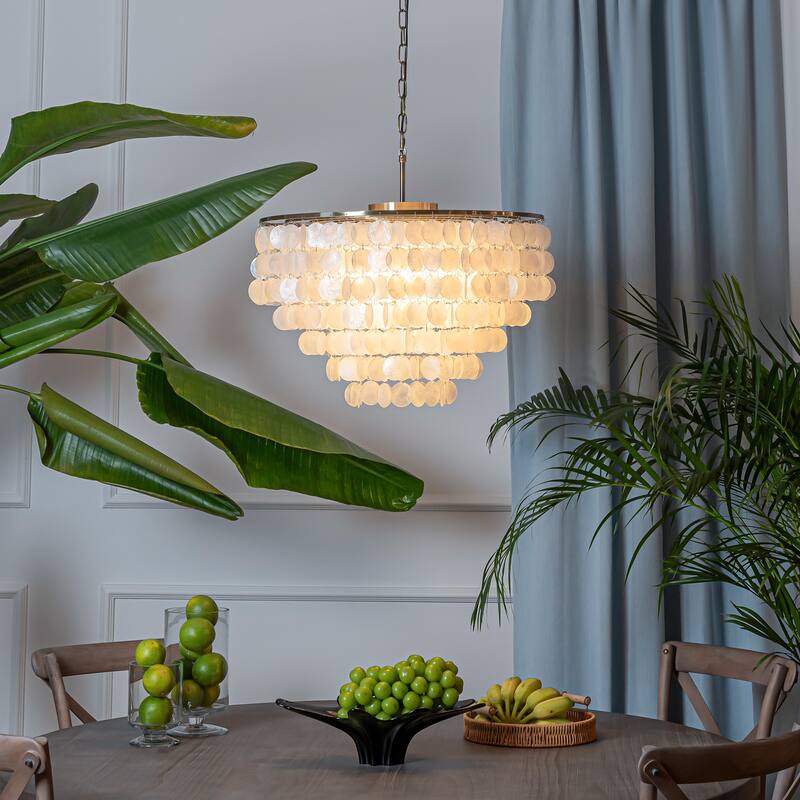 3/6-Lights Unique Tiered Bronze Capiz Chandelier with Seashell Accents