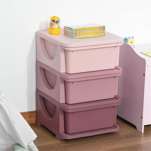 slide 2 of 43, Fully remove the bins Kids Storage Unit Dresser Pink - 3-drawer