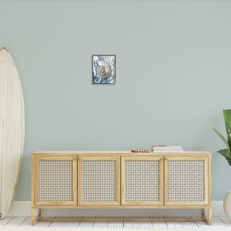 Stupell Shell Coral Beach Blue Design Framed Giclee Texturized Art by Caroline Kelly