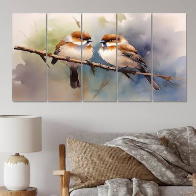 Designart "Beige and Brown Sparrow Birds IV" Animals Metal Wall Decor Set