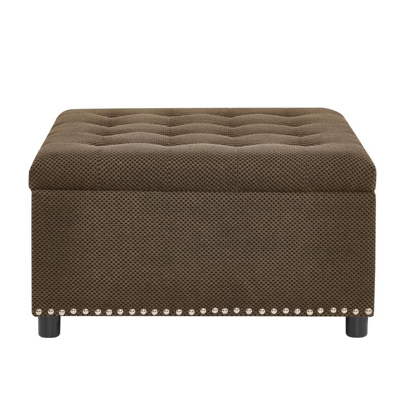 Square Tufted Upholstered Storage Ottoman with Nailhead Trim
