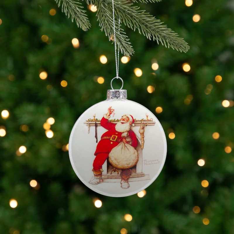 3" Norman Rockwell 'Filling The Stockings' Glass Disc Ornament