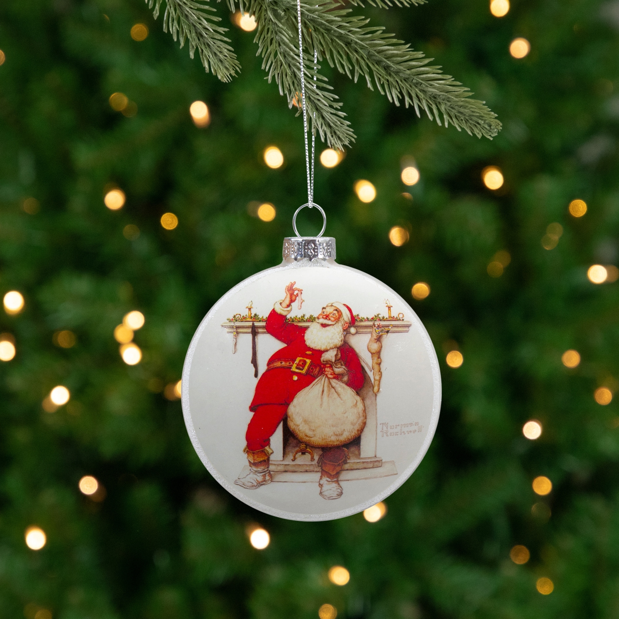 3" Norman Rockwell 'Filling The Stockings' Glass Disc Ornament