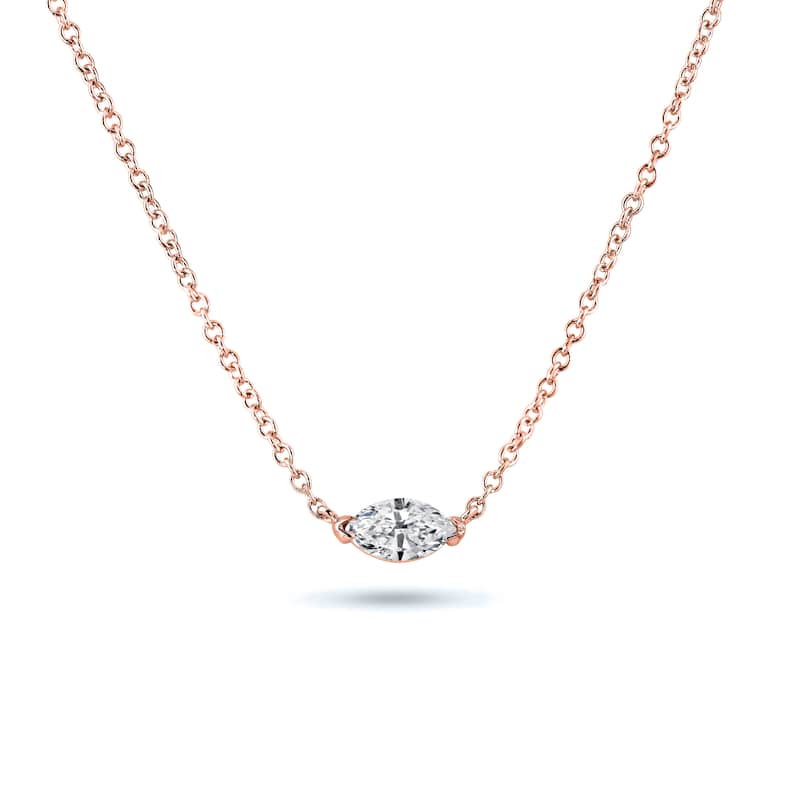 Auriya 1/4cttw East West Marquise Solitaire Diamond Necklace 14k Gold (J-K, I1-I2)