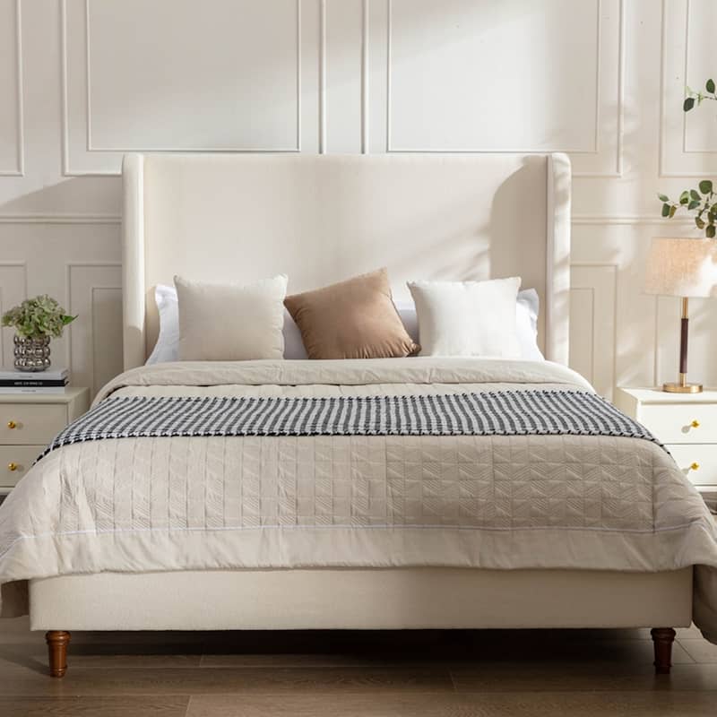 Harper Tall Headboard Upholstered Bed - Ivory Boucle - Queen