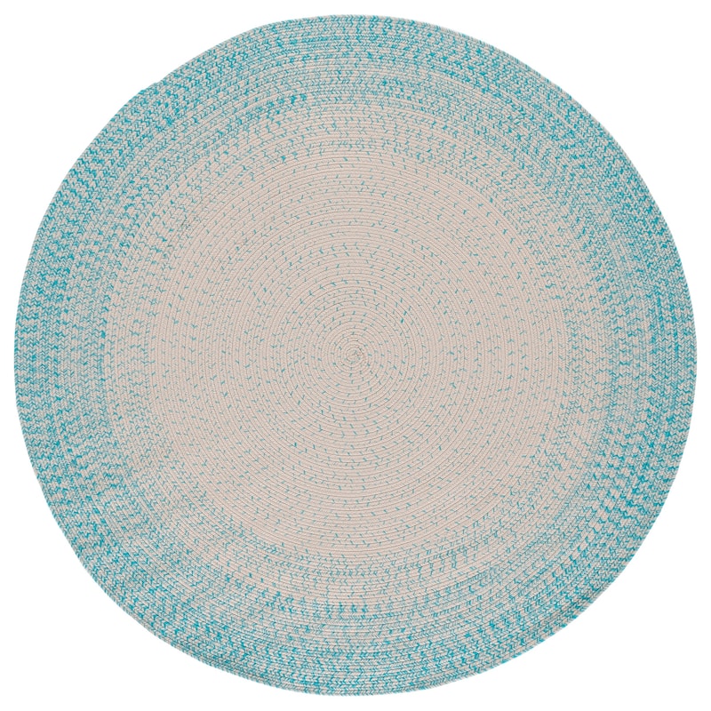 SAFAVIEH Handmade Braided Eiry Washable Indoor/Outdoor Rug - Weather Resistant & Easy Cleaning - 5' Round - Ivory/Aqua