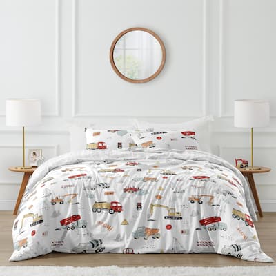 Sweet Jojo Designs Construction Truck Boy 3pc Full/Queen Comforter Set - Grey Yellow Orange Red and Blue Transportation