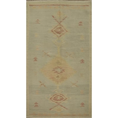 Hand Woven Oriental 100% Wool Carpet Southwestern Tribal Greys & Charcoal Kilim Area Rug - 5' 6'' X 3' 2''