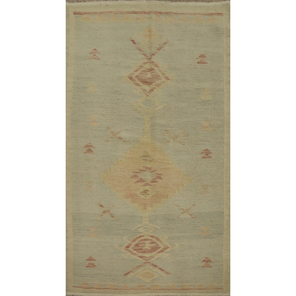 Hand Woven Oriental 100% Wool Carpet Southwestern Tribal Greys & Charcoal Kilim Area Rug - 5' 6'' X 3' 2''