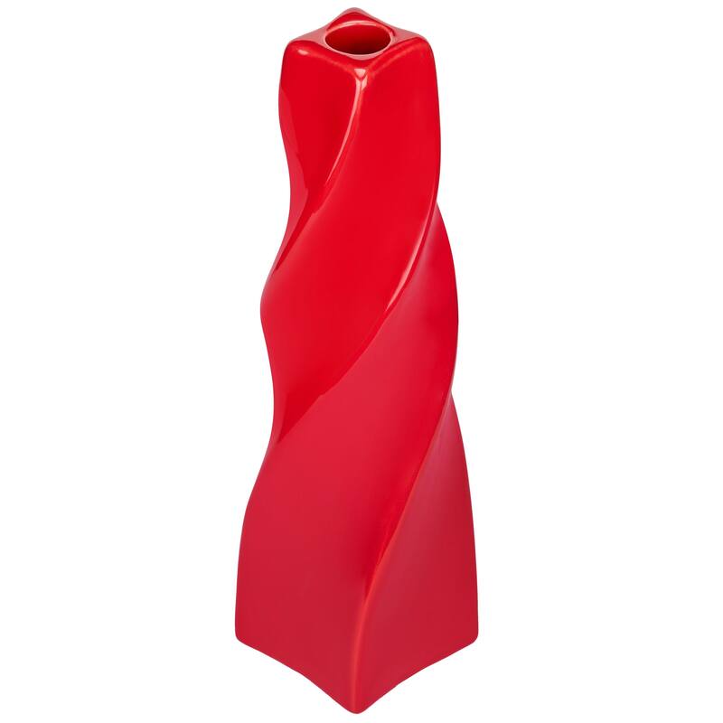 Red Tall Curvy Santa Fe Style Ceramic Candlesticks Set of Two