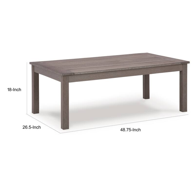 Karo 49 Inch Outdoor Coffee Table, Slatted Top, Modern Style, Taupe Brown