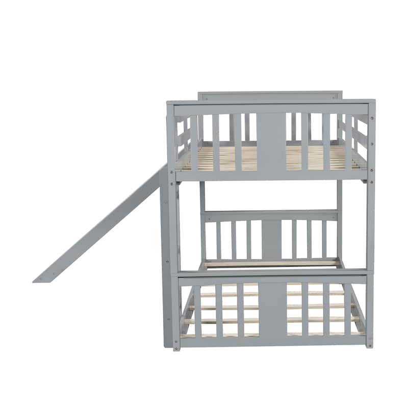 Twin Over Twin Bunk Bed Floor Bunk Bed with Slide and Ladder