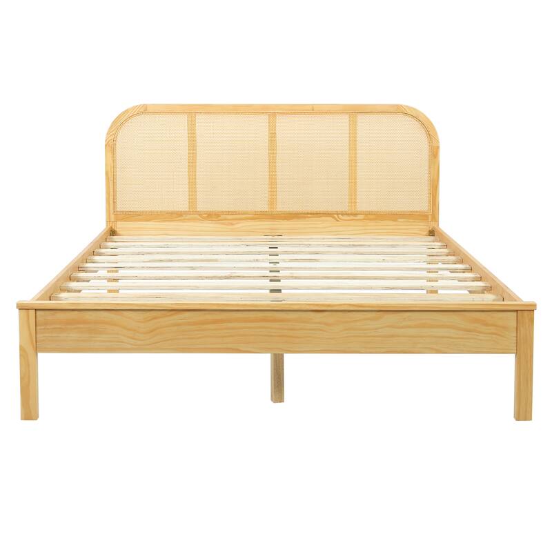 Christopher Knight Home - Boho Solid Wood Bed Frame with Rattan Headboard