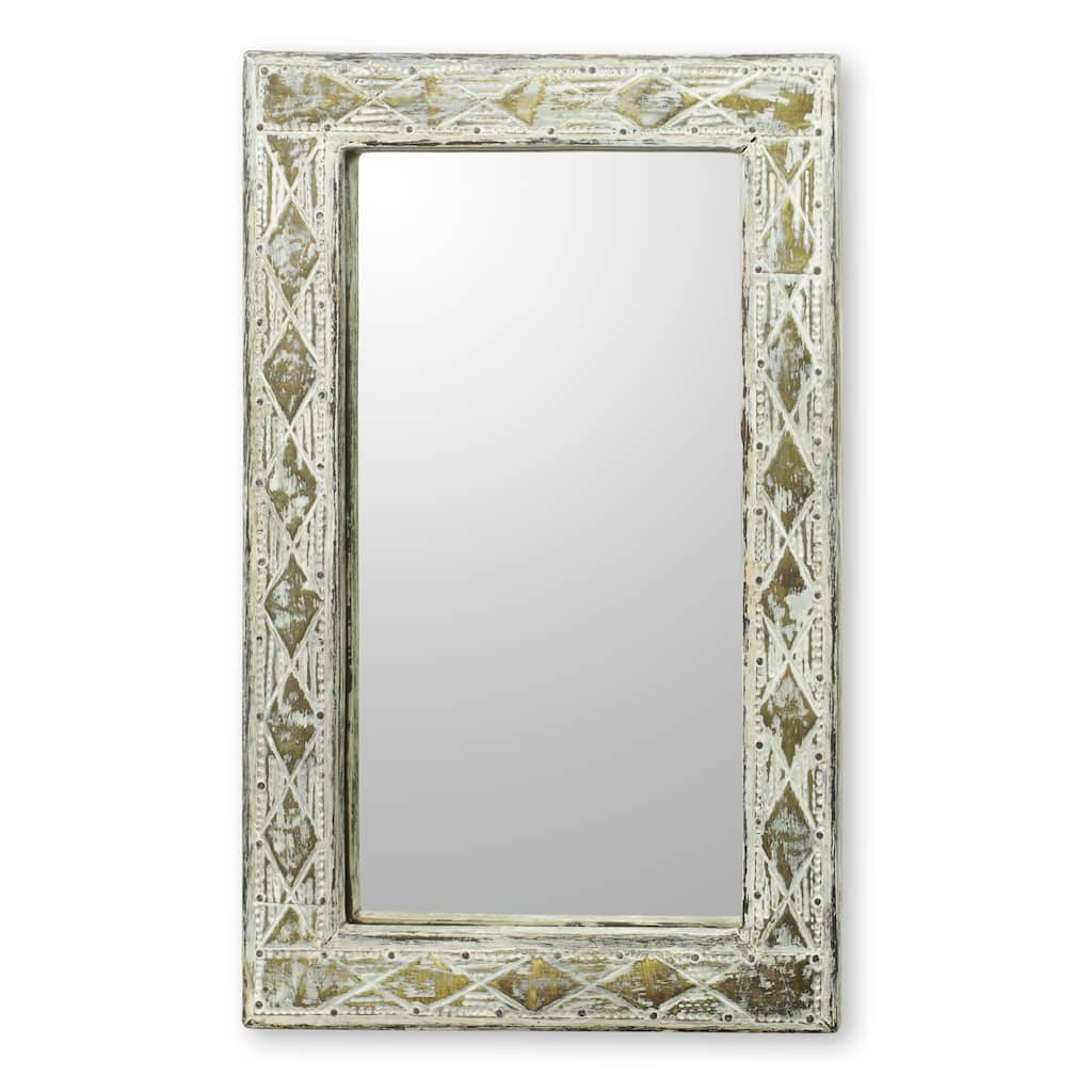 Novica Handmade Antique White Wood And Brass Wall Mirror