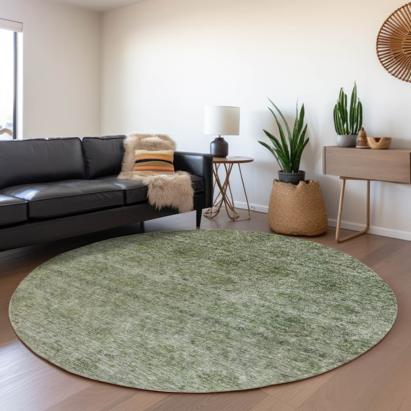 Machine Washable Indoor/ Outdoor Ombre Damask Chantille Rug - Olive - 8' x 8'