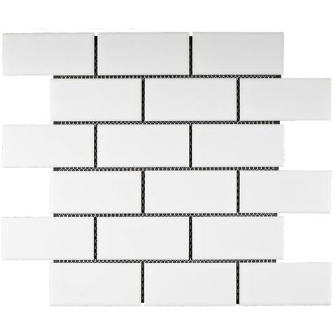 TileGen. 2" x 4" Brick Porcelain Tile in White Floor and Wall Tile (11 sheets/10.56sqft.)