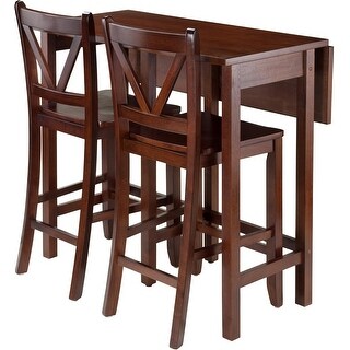 3 Piece Drop Leaf Table with 2 Counter V-Back Stools, Brown, Ready to ...