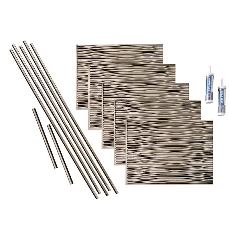 FASÄDE Waves Decorative Vinyl Backsplash Panel - 15 Sq Ft Kit - Brushed Nickel