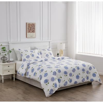 Printed Design Cotton Collection 400 Thread Count Blue Hydrangea Duvet Set