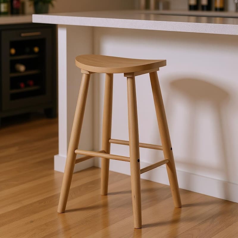 HomeRoots 30" Natural Solid Wood Backless Bar Height Bar Chair - Bar Height - Natural - Single
