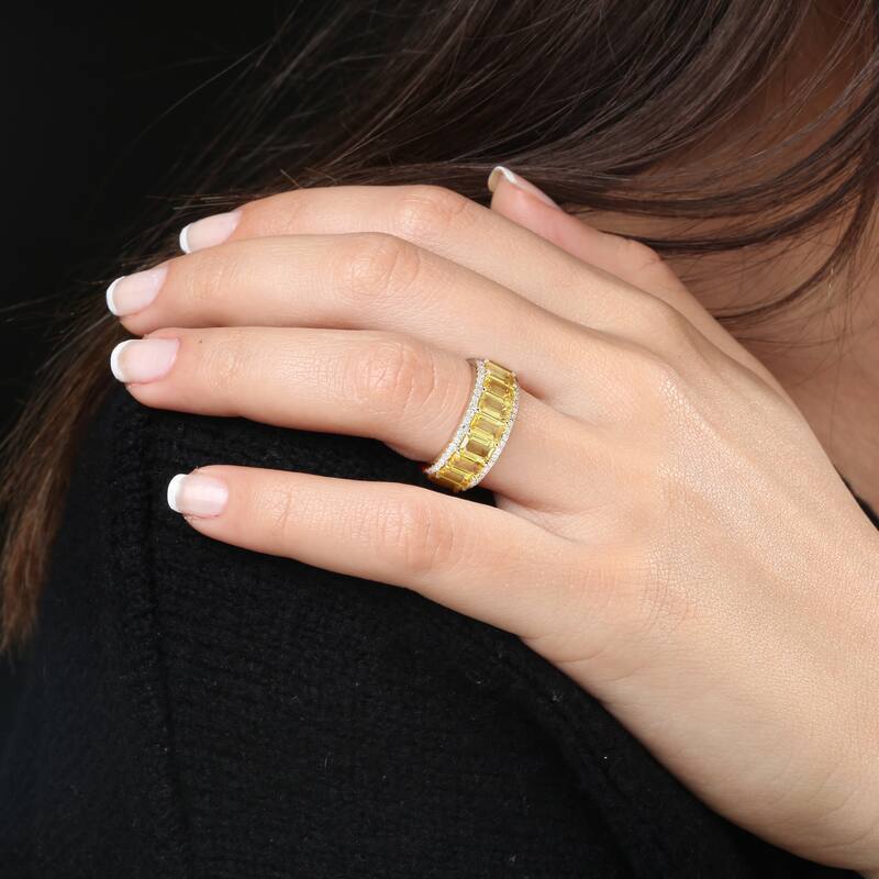 Miadora Octagon-cut Yellow Sapphire and 5/8ct TDW Diamond Full-Eternity Band in 14k Yellow Gold