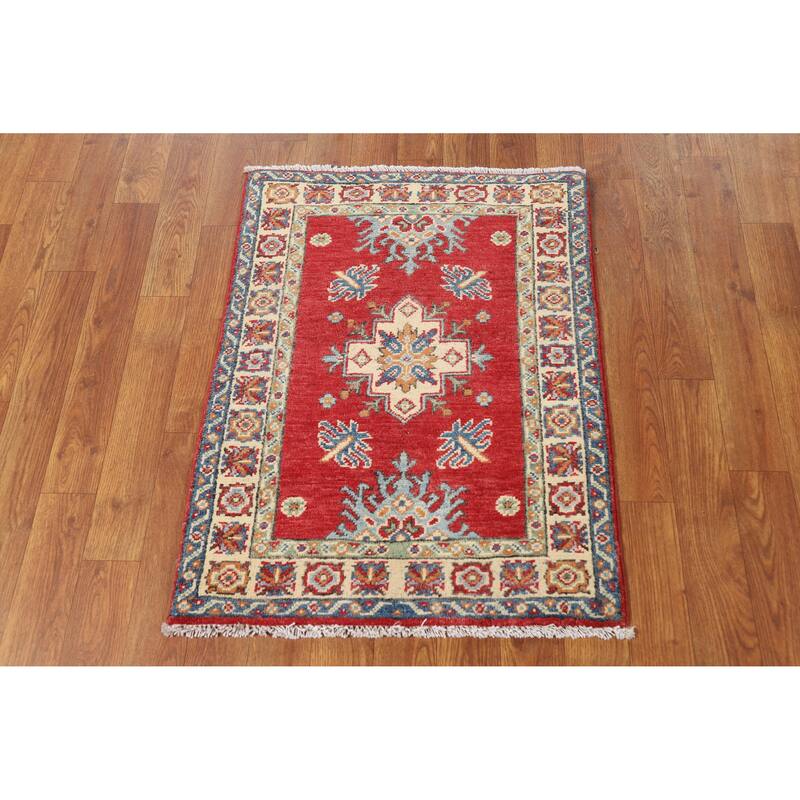 Hand Knotted Oriental 100% Wool Carpet Traditional Geometric Red Kazak Area Rug - 3' 0'' X 2' 0''