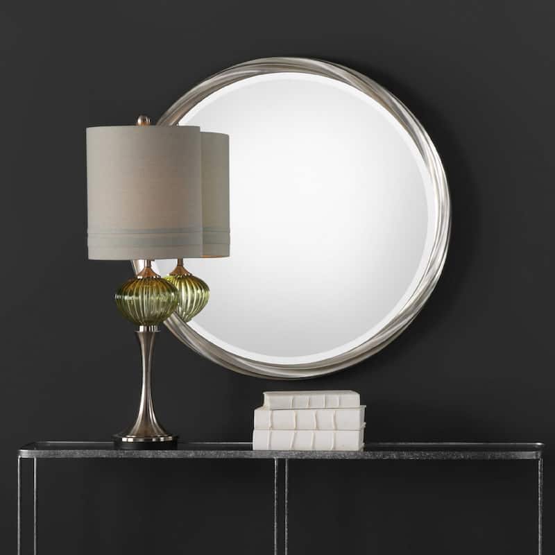 Twisted Beveled Round Wall Mirror - 36" - Metallic Silver