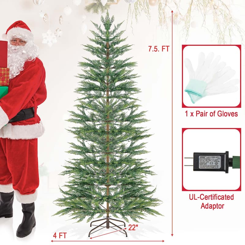 6.5 FT/7.5FT Pre-Lit Christmas Tree Hinged with PE Branch Tips Timer - 7.5 Foot