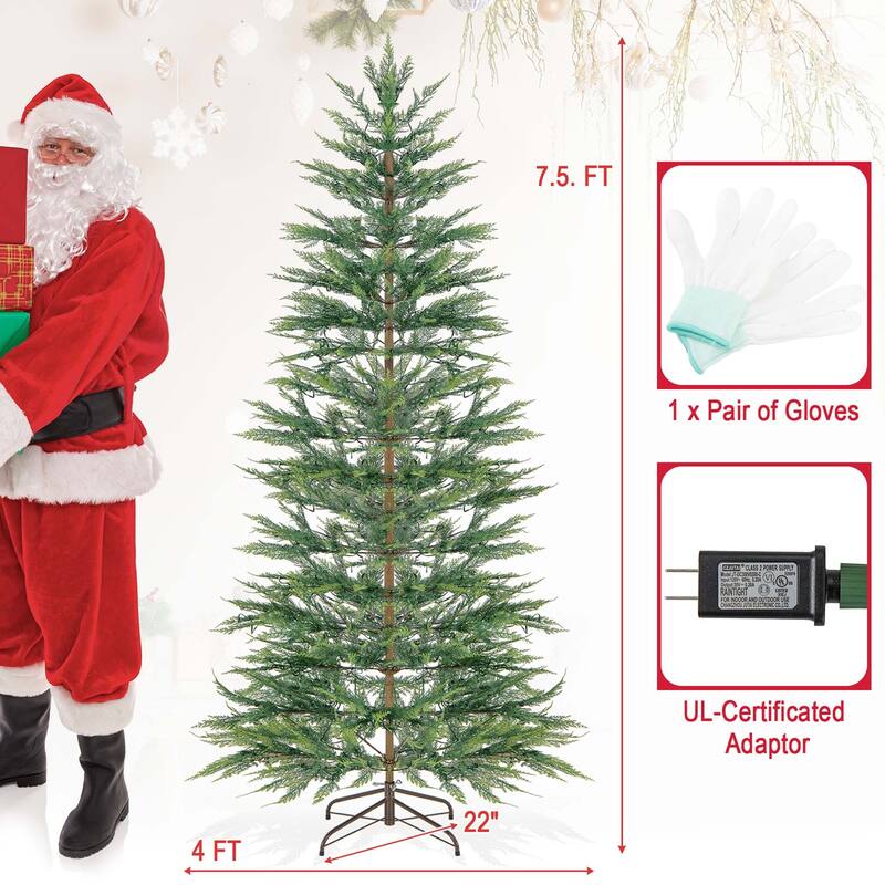 Costway 6.5 FT/7.5FT Pre-Lit Christmas Tree Hinged with 470/612 PE