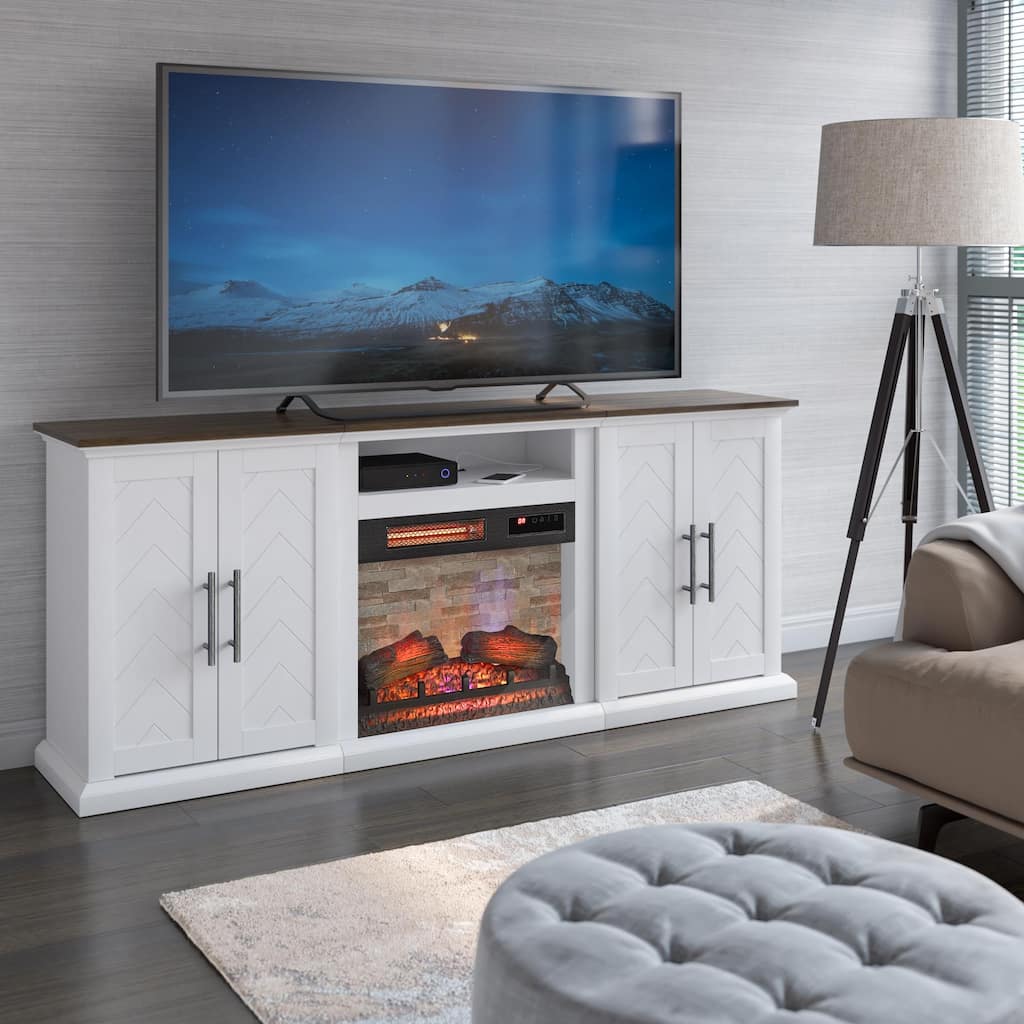TV Stand for TVs up to 80" with Electric Fireplace and USB Charging Ports