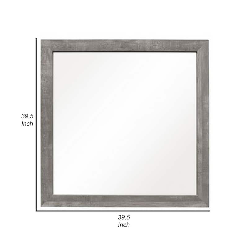 Adia 40 Inch Modern Accent Mirror, Sleek Textured Frame, Rustic Gray Veneer