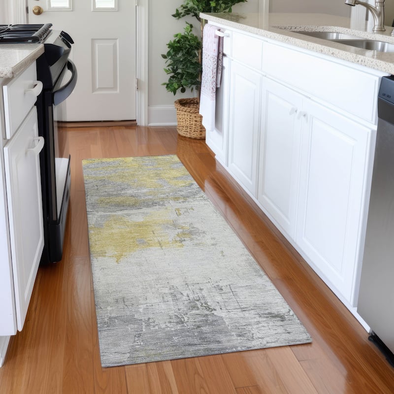 Premium Washable Super Soft Abstract Chic Mayfield Rug - Gold - 2'3" x 7'6"