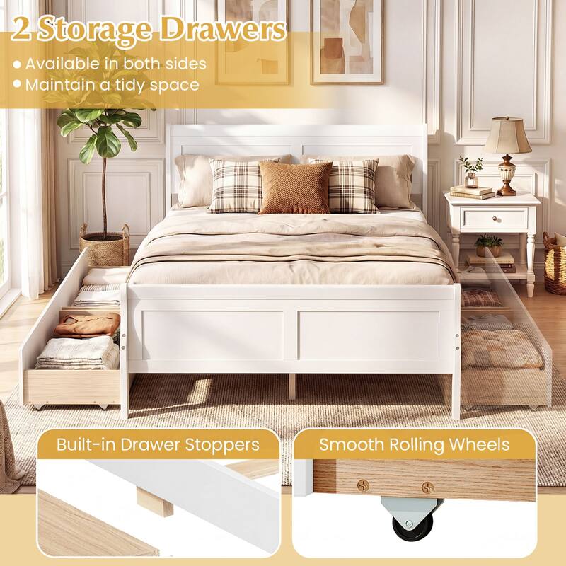 Costway Twin Size Bed Frame with 2 Storage Drawers Wood Platform Bed