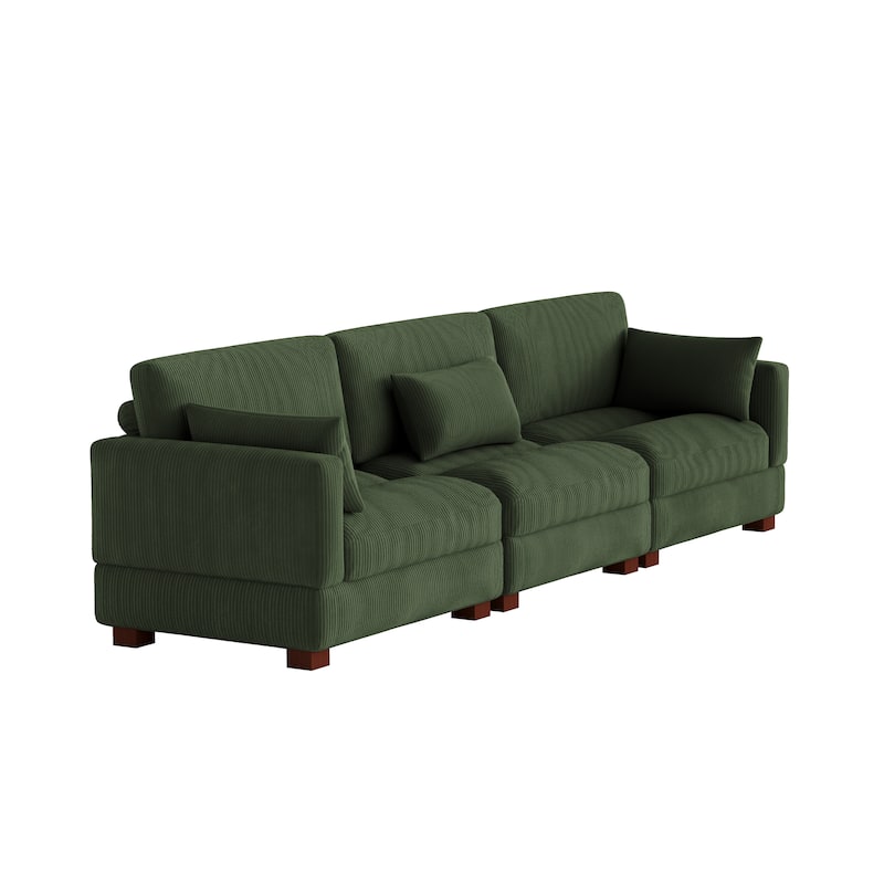 Corduroy Modular Sectional Sofa Couch With Chaise Ottoman