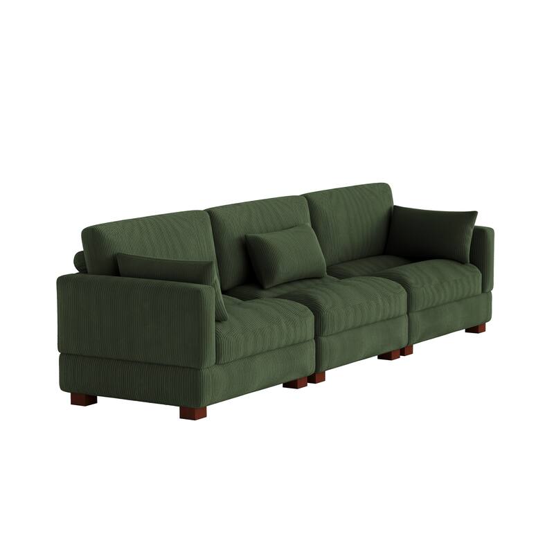 Corduroy Modular Sectional Sofa with Ottoman and Pillows