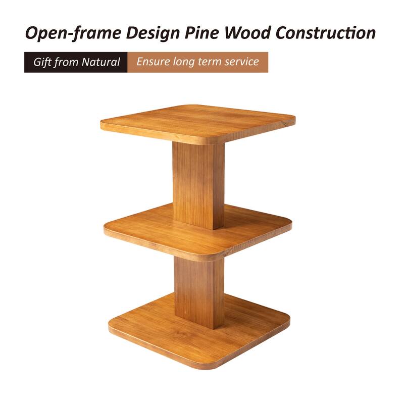 COZAYH Modern Minimalist Wooden End Table Featuring 3 Open Shelves, Farmhouse Plant Stand, Compact Bookshelf for Living Room