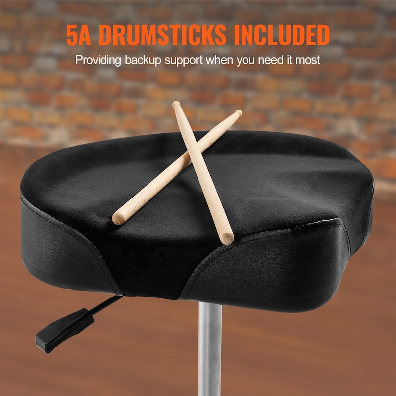 Drum Throne with Backrest ydraulic Saddle Padded Drum Stool Seat with Anti-Slip Feet Drumsticks