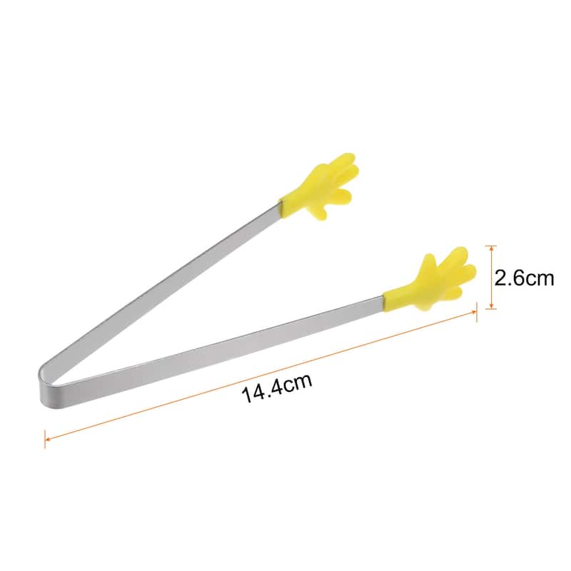 Mini Food Tongs 14.4cm Hand Shape Stainless Steel with Silicon Tips - 5.67" - Yellow
