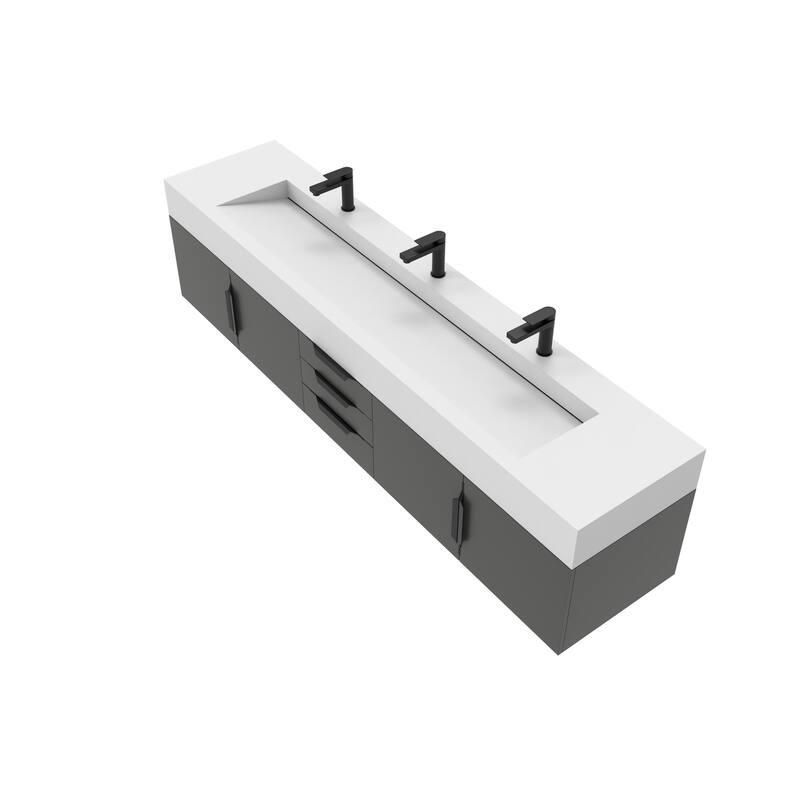 Nile 84" Wall Mounted Bathroom Vanity Set w/ White Top