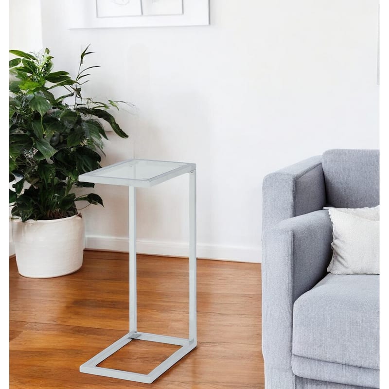 HomeRoots 26" Clear And White Glass And Steel Sled End Table - 25.25 - 25.25 - Glass