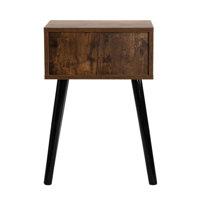 Set of 2 Modern Mid Century Farmhouse Nightstand End Tables with Single Drawer and Black Tapered Legs