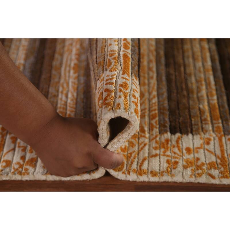 Striped Abstract Oriental Accent Rug Handmade Modern Wool Carpet - 2'9"x 4'11"