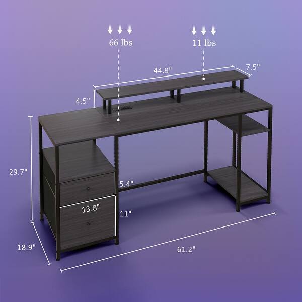 dimension image slide 0 of 2, Modern Computer Desk with LED Lighting and USB Charging Ports and Smart Storage for Home Office and Bedroom