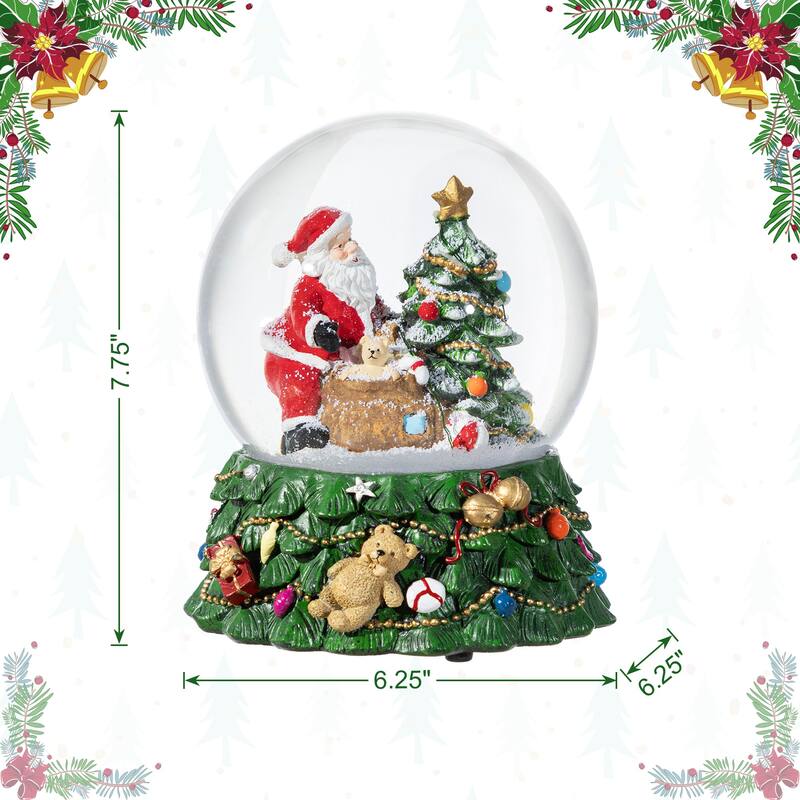 Glitzhome 150mm Christmas Resin Lighted Musical Snowflakes Santa or Snowman Waterglobe