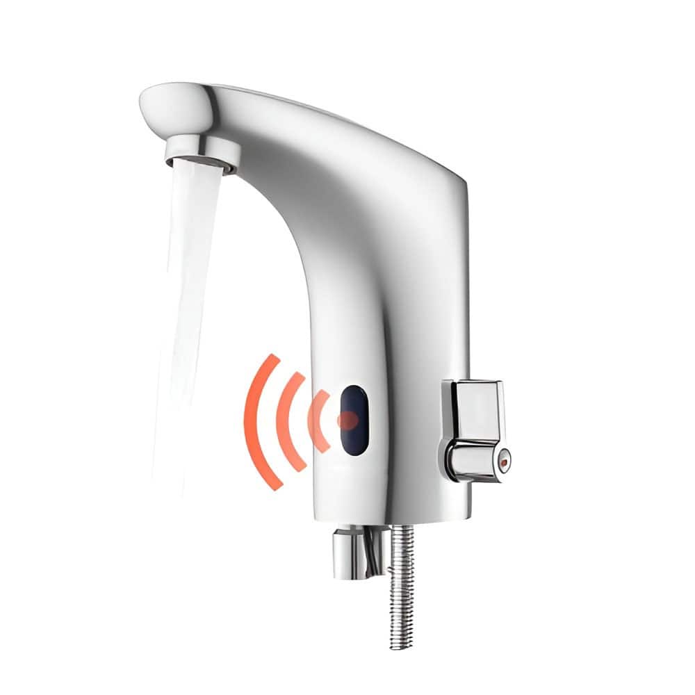 Silver Touchless Bathroom Sink Faucet with Infrared Sensor and Adjustable Temperature - 6.7 x 2.2 x 5.9 in