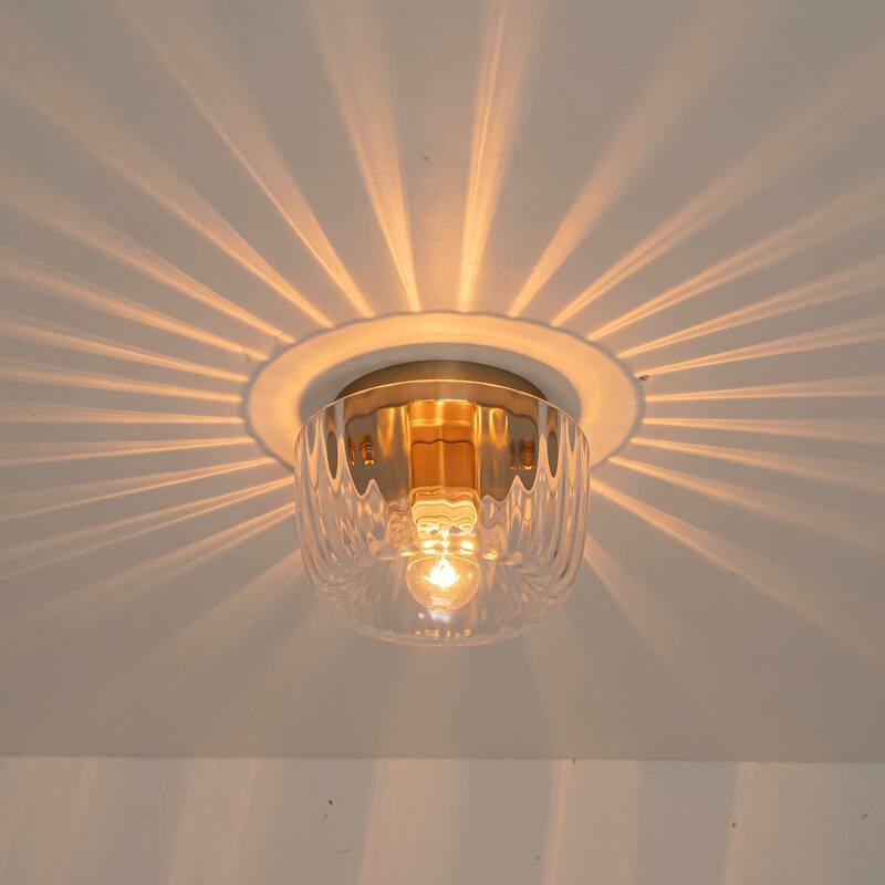 1-Light 6.3" Modern Glam Dome Clear Striped Glass Shade Wall Sconce for Hallways, Porch, Bedroom