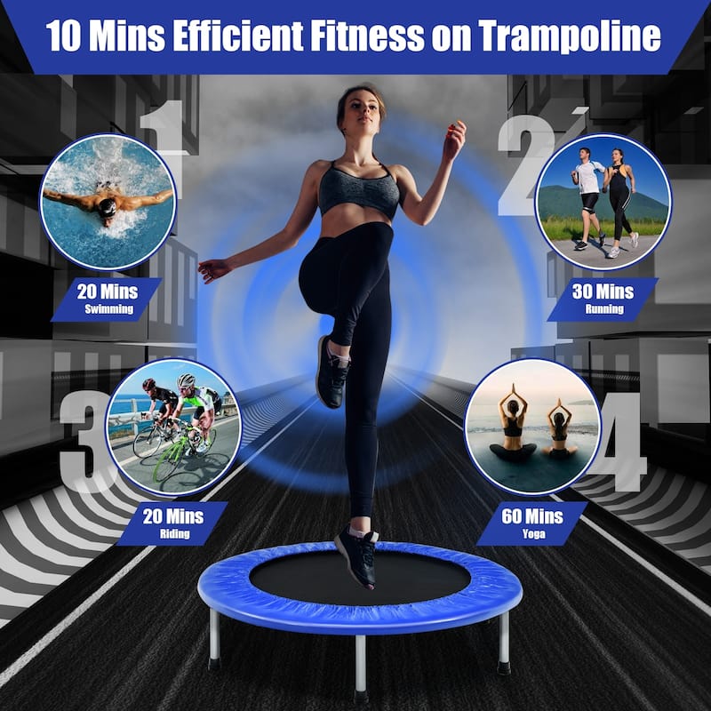 38" Foldable Trampoline with PP Jumping Mat and Anti-Scratch PVC Padding for Safety - 38"φ x 7.5"