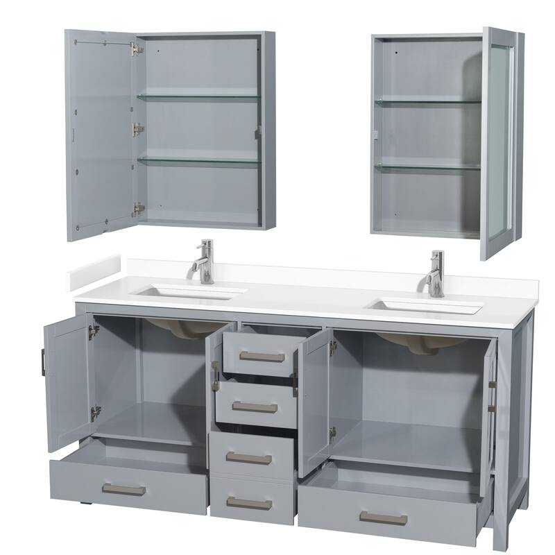 Wyndham Collection Sheffield 72" Double Bathroom Vanity, Carrara